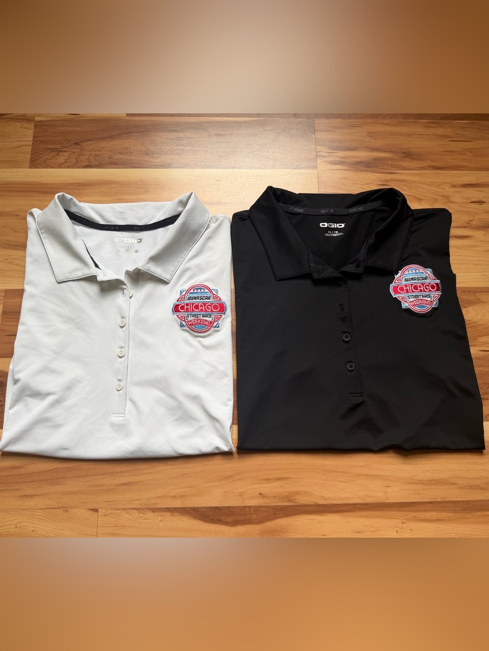 NASCAR Chicago Street Race Wknd OGIO Women’s XL Polo Shirts Lot of 2 Black/White